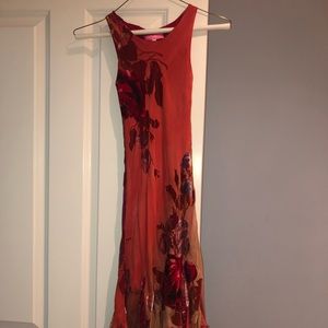 Betsey Johnson Floral Red Orange Velvet Silk Dress
